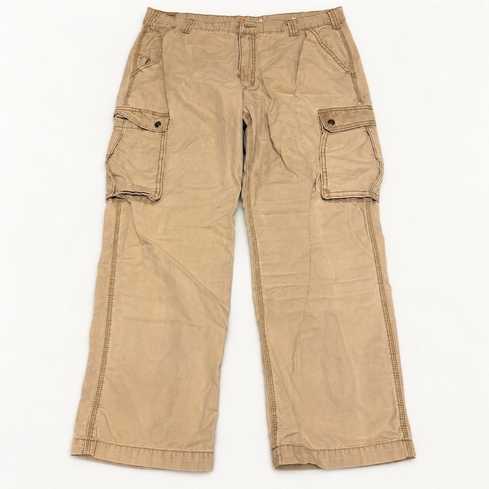 Carhartt Mens 40x30 Relaxed Fit Khaki Cotton Cargo Utility Pants Tan Straight